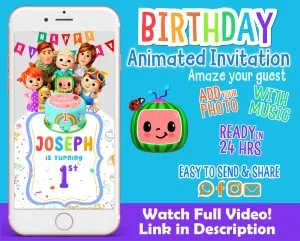 CoComelon Birthday Video Invitation – Baby Invite for 1st & 2nd Birthday