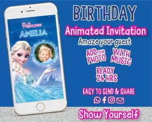 Frozen Birthday Video Invitation – Elsa, Anna & Olaf with Show Yourself Song