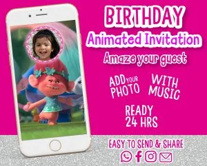 Trolls Birthday Video Invitation – Poppy & Branch Animated Party Invite