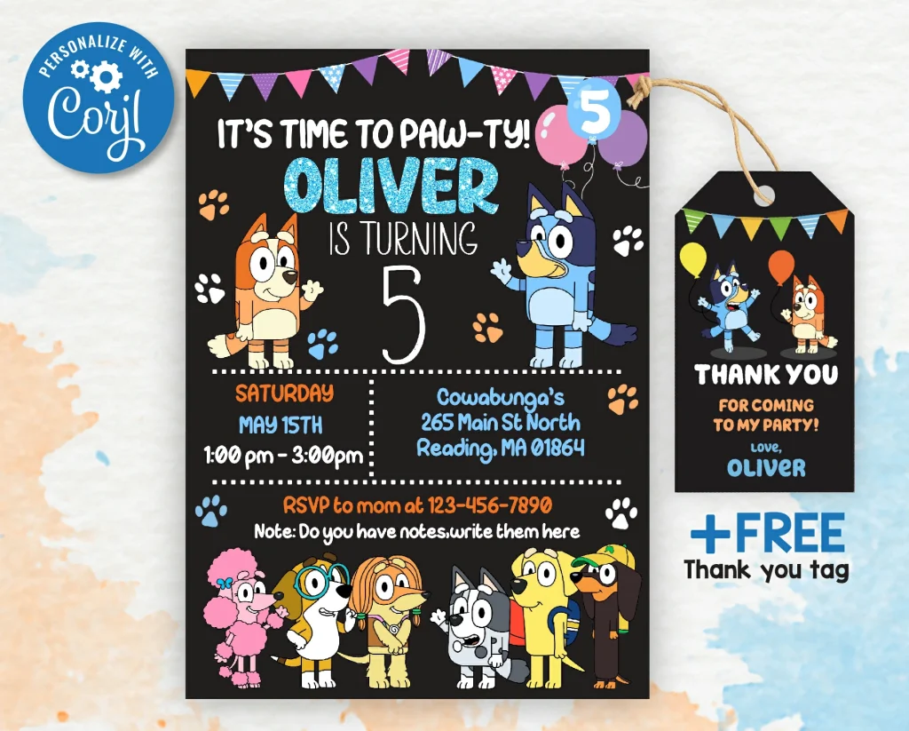 Bluey Birthday Party Invitation | Free thank you tag | Editable ...