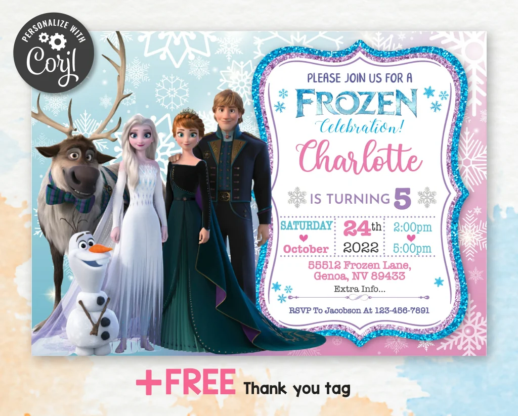 Frozen Birthday Party Invitation | Free thank you tag | Editable ...