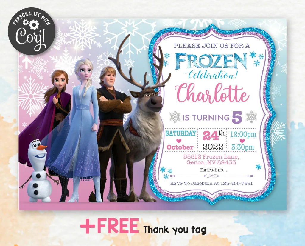 Frozen Birthday Party Invitation | Free thank you tag | Editable ...