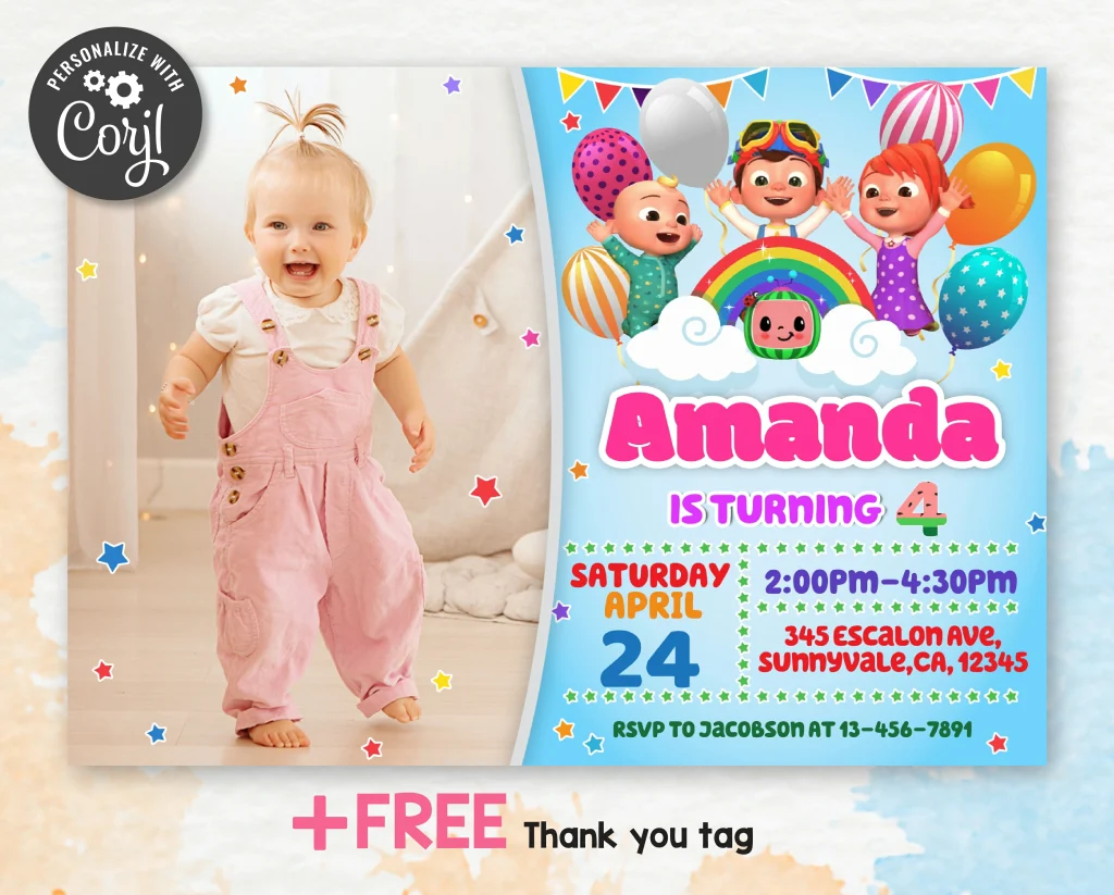 Cocomelon Birthday Party Invitation - amazinginvite