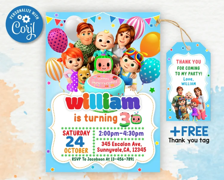 Cocomelon Birthday Invitation, Editable and Printable Cocomelon Birthday Invitation, Editable Kids Birthday invitation, Cocomelon Theme-9