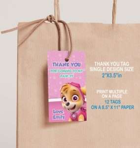 Paw Patrol Thank you tags, Thank you gifts Template, Editable ...