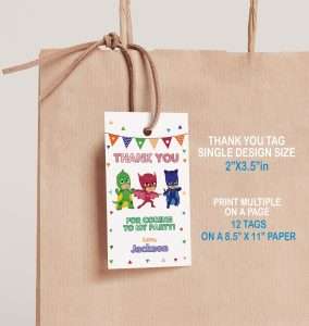 PJ Masks Thank you tags, Thank you gifts Template, Editable, Printable ...