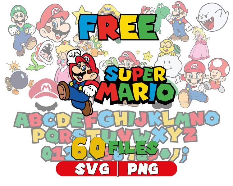 FREE Super Mario SVG Bundle , Mario Family svg Files, Super Mario Mario PNG, Birthday supplies