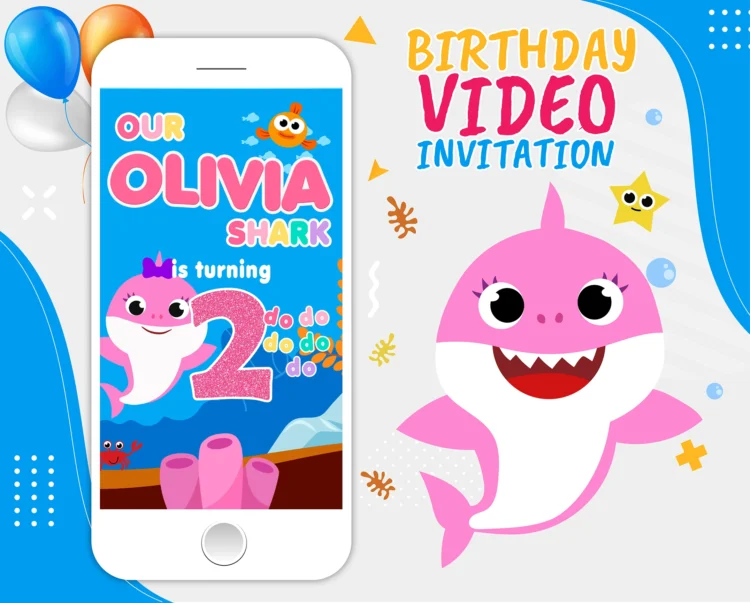 Baby Shark Birthday Video Invitation for Girl – Pink Baby Shark Custom Animated Invite