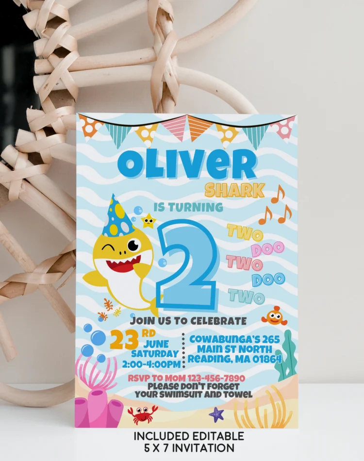 Baby Shark Birthday Invitation | Editable Canva Template | Instant Download - Image 2
