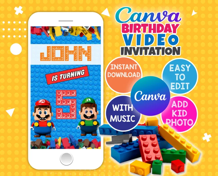 LEGO Birthday Video Invitation – Editable Canva Template