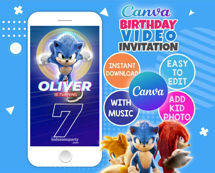 Sonic Birthday Video Invitation – Editable Canva Template