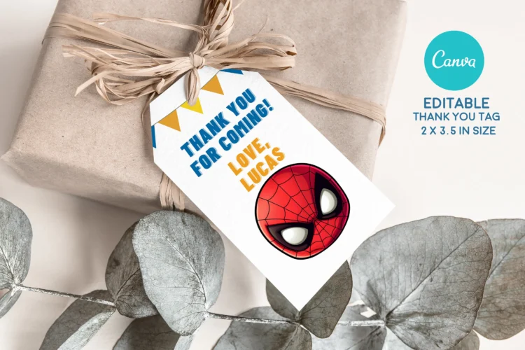 Spiderman birthday invitation card for kids – editable Canva template with clean modern design, perfect for superhero-themed celebrations.