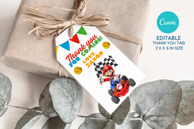 Super Mario birthday invitation card – editable Canva template with Mario and Luigi design for kids’ party.