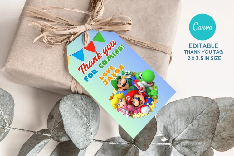Super Mario birthday invitation card – editable Canva template with Mario and Luigi design for kids’ party.