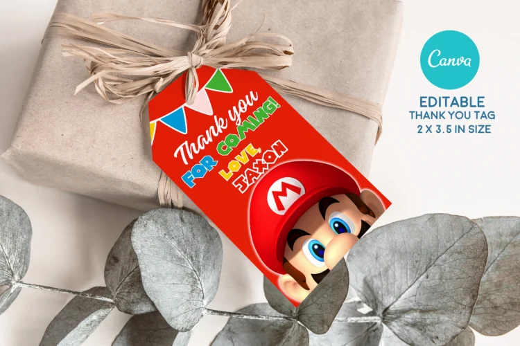Super Mario birthday invitation card – editable Canva template with Mario and Luigi design for kids’ party.
