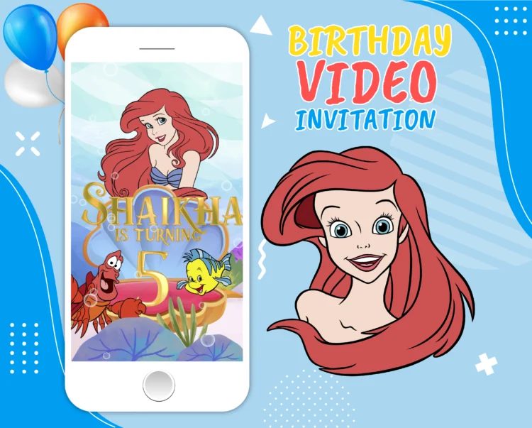 Make a splash with this magical Little Mermaid birthday video invitation! Personalized and delivered in 48 hours — full of underwater fun, music, and animation.