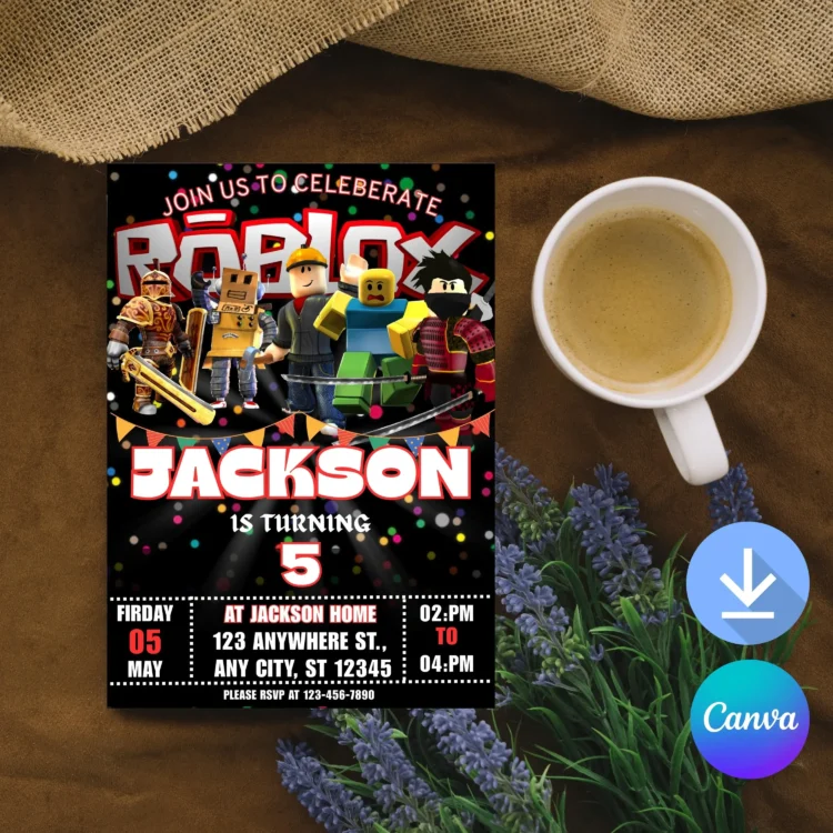 Roblox gaming birthday invitation boys