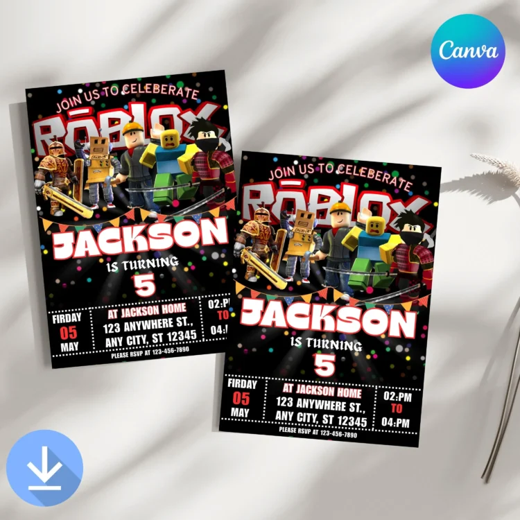Roblox boys birthday Canva template