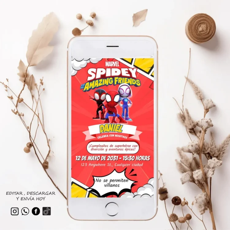 Editable Spidey and his Amazing Friends Birthday Invitation Superhero Birthday Party Invite template for boy and girl Canva Instant Download - Image 2