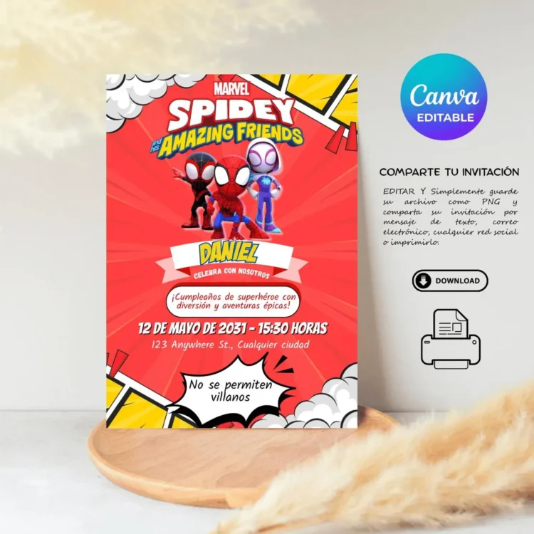 Editable Spidey and his Amazing Friends Birthday Invitation Superhero Birthday Party Invite template for boy and girl Canva Instant Download - Image 3