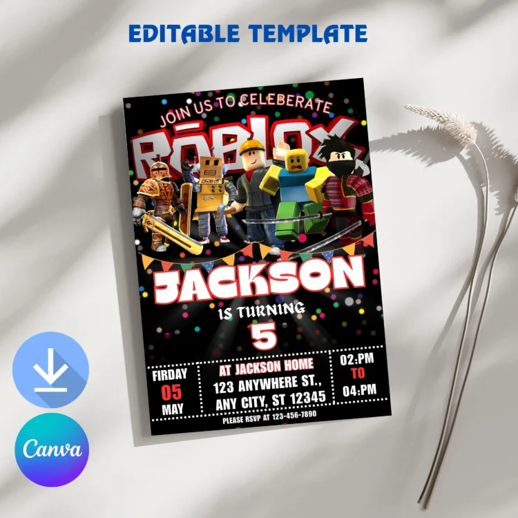 Editable Roblox party card for kids