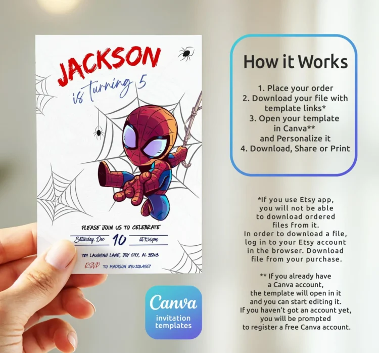 Printable Boy Birthday Invitation, superhero birthday invite, spidey friends invitation, spiderman birthday party invite, super hero - Image 6