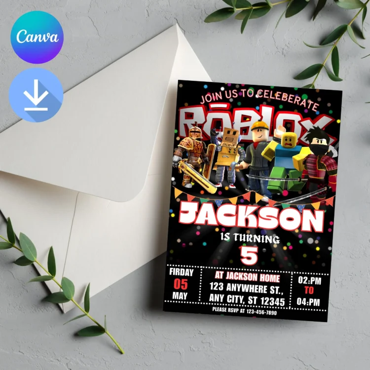 Roblox kids birthday digital invite