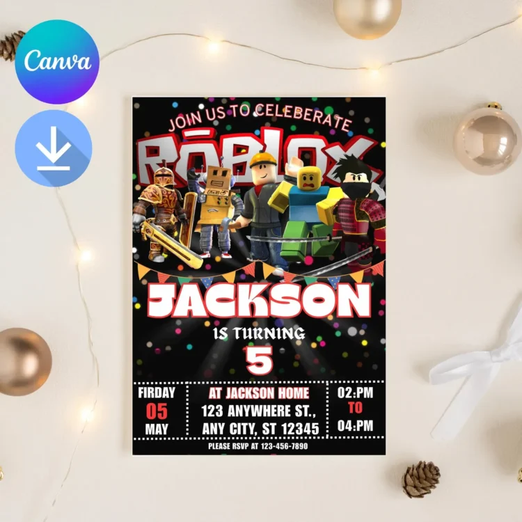 Roblox boys birthday invitation template