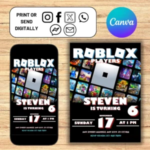 Roblox kids birthday invitation template