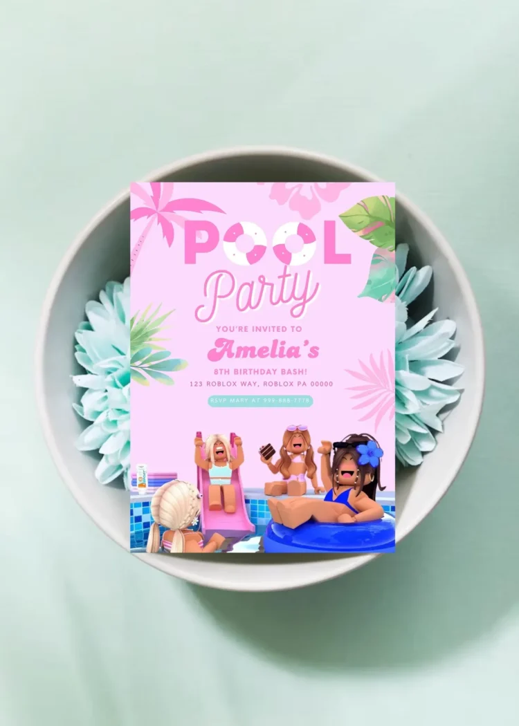 Roblox girls birthday invite Canva