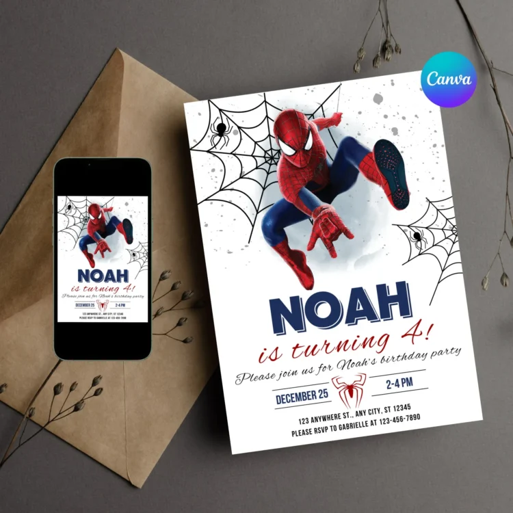 Spiderman Birthday Invitation Template Instant Download - Printable Spider-man Birthday Party Invite - Editable Boy Party Invite Card