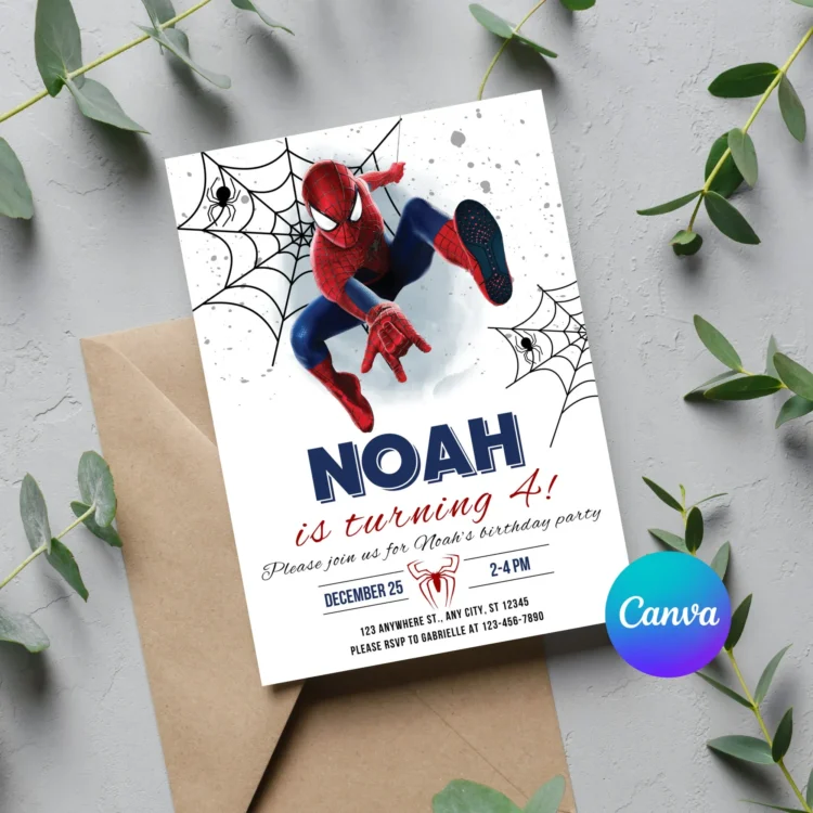 Spiderman Birthday Invitation Template Instant Download - Printable Spider-man Birthday Party Invite - Editable Boy Party Invite Card
