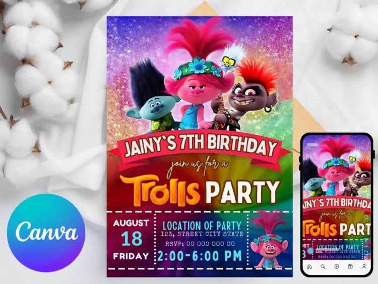 Trolls Birthday Invitation – Editable & Printable Template