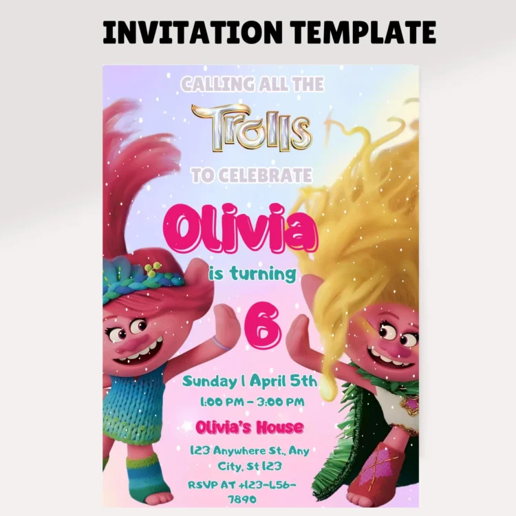 Trolls invitation, Trolls Birthday Invite Printable, Trolls Craziest Party Birthday Invitation, Digital Trolls Party Editable Template Canva