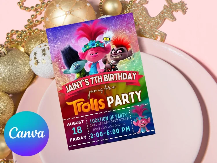 Trolls Birthday Invitation – Editable & Printable Template