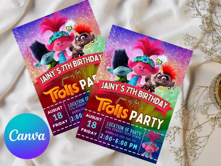 Trolls Birthday Invitation – Editable & Printable Template