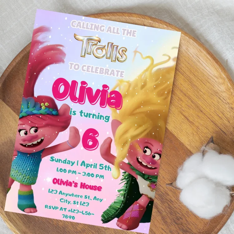 Trolls invitation, Trolls Birthday Invite Printable, Trolls Craziest Party Birthday Invitation, Digital Trolls Party Editable Template Canva