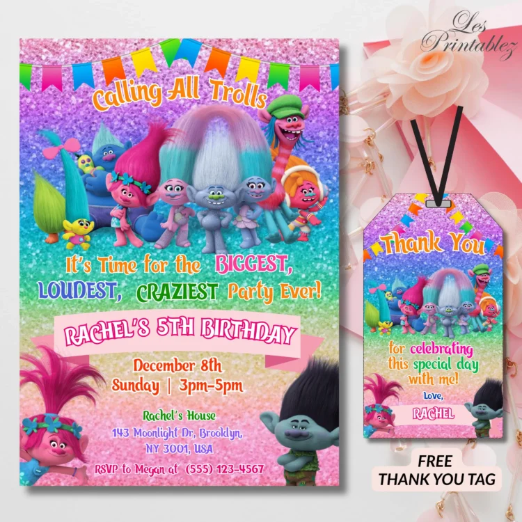 Trolls invitation, Trolls Birthday Invite Printable, Trolls Craziest Party Birthday Invitation, Digital Trolls Party Editable Template Canva 2