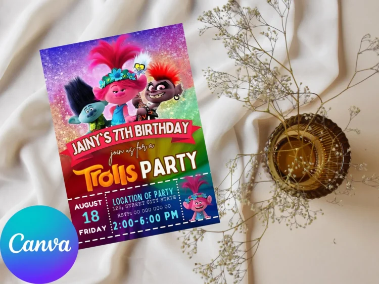 Trolls Birthday Invitation – Editable & Printable Template