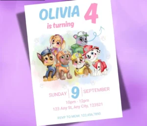 Editable Paw Patrol birthday invitation Canva template