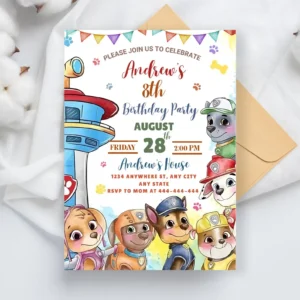 Printable Paw Patrol invitation with Marshall and Rubble
